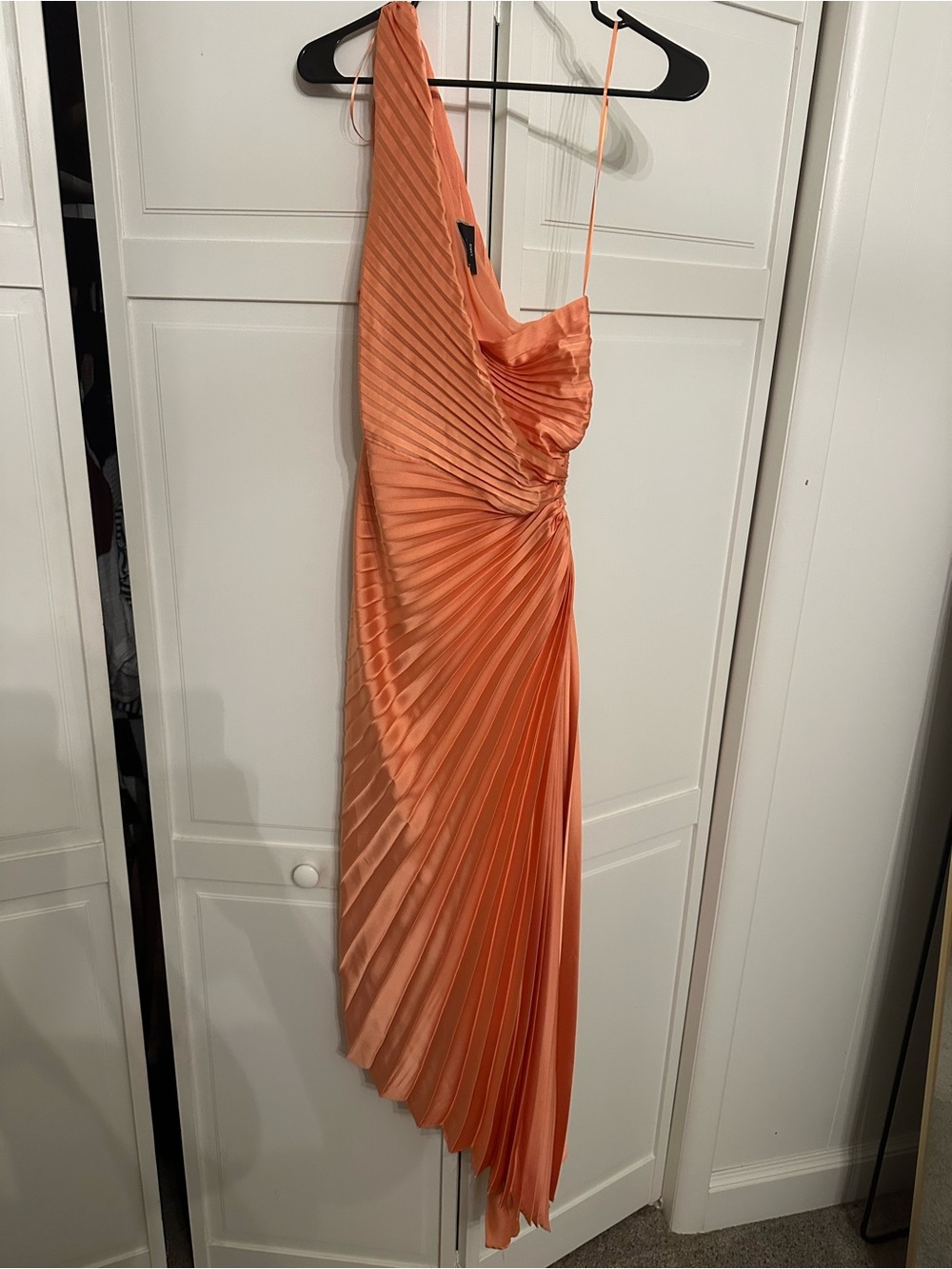 Vici Coral One-Shoulder Pleated Satin Gown